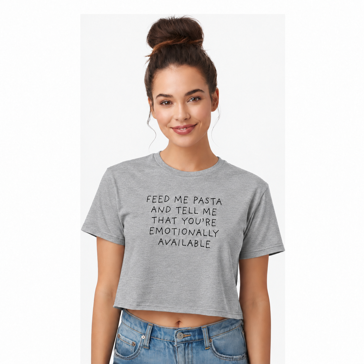 Feed Me Pasta and Tell Me You're Emotionally Available Cropped Boxy Tee